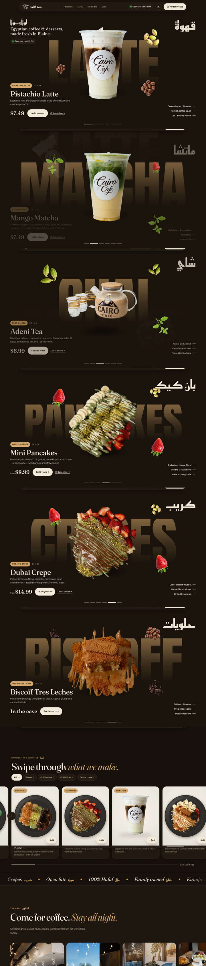 The Cairo Cafe website we built, from the menu to their story